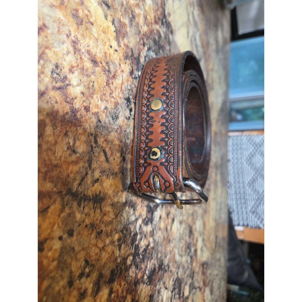 Leather Tooled Western Belt, Change Out Buckle, Rodeo, Festival, Concert, Casual